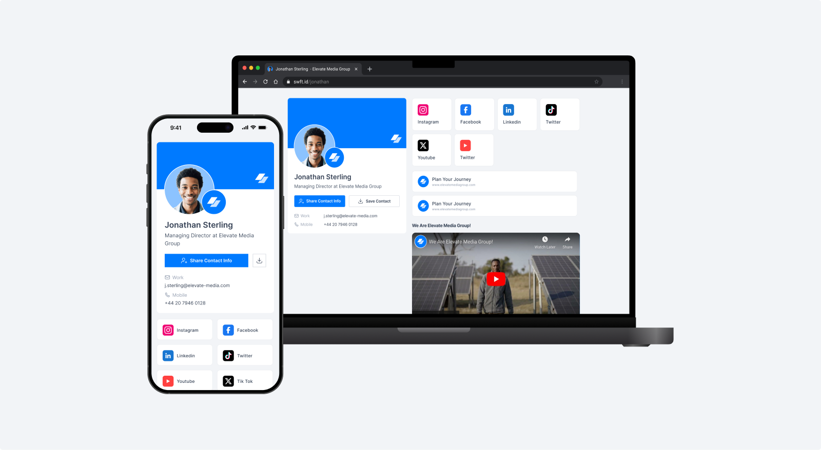 Escena de diseño con perfil digital y tarjeta NFC
