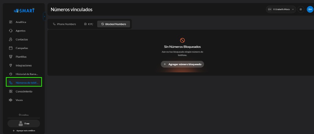Números de teléfono y pestaña Números bloqueados