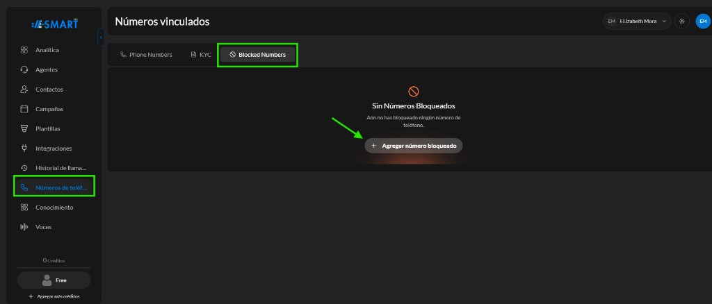 Agregar número bloqueado en la pestaña Números bloqueados