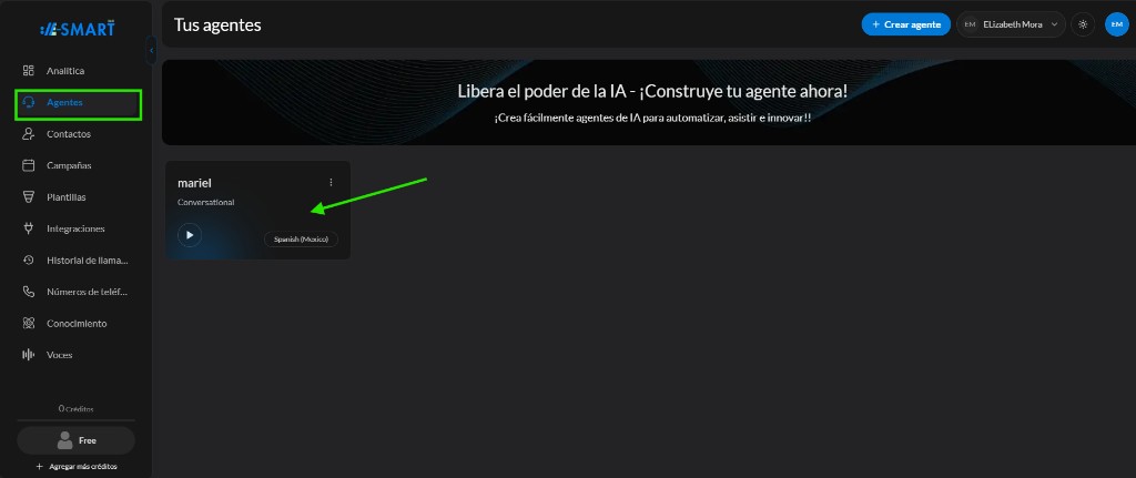 Seleccionar agente en la lista Tus agentes