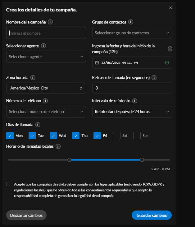 Formulario para crear los detalles de tu campaña