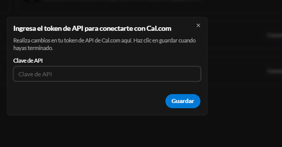 Ingresar token de API de Cal.com