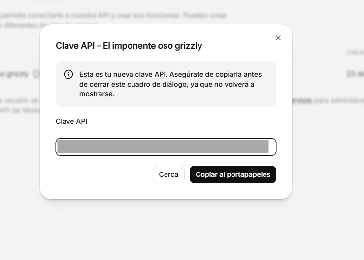 Clave API generada en ElevenLabs