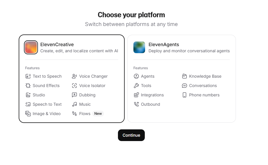 ElevenLabs — elegir plataforma