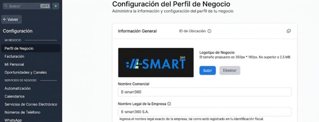 Perfil de Negocio — Location ID y credenciales