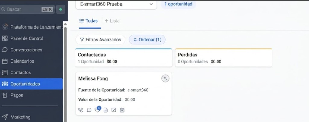 Oportunidades en el pipeline — etapa Contactadas