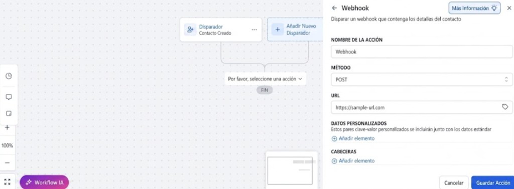 Configuración de acción Webhook