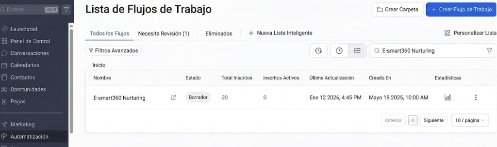 Automatización — Crear flujo de trabajo