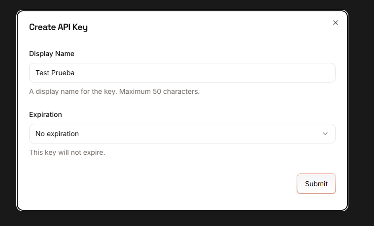 Groq — modal Create API Key con nombre y expiración