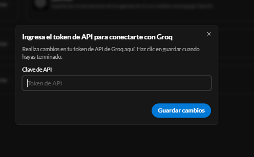 Modal para ingresar la clave de API de Groq en E-Smart360
