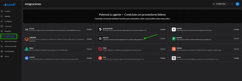 Sección Integraciones — OpenAI