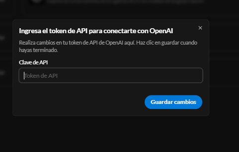Modal para ingresar la clave de API de OpenAI en E-Smart360