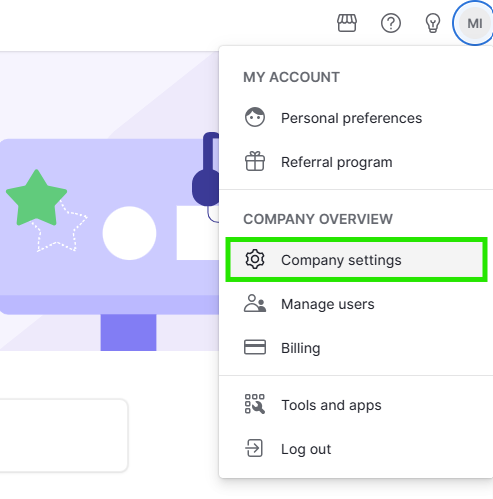Pipedrive — menú de perfil con Company settings