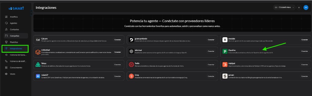 Sección Integraciones — Pipedrive